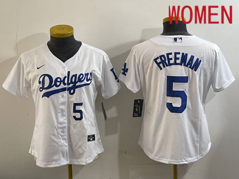 Women Los Angeles Dodgers 5 Freeman White Game 2024 Nike MLB Jersey style 11204
